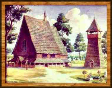 Die �lteste Kirche Hindenburgs Die Schrotholzkirche ?St.Andreas ? Ein Bild nach alten Darstellungen gemalt.